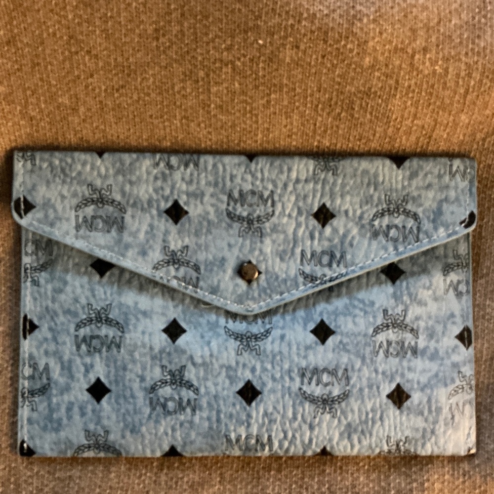 MCM Authentic Leather Envelope Clutch - Blue Vesitos